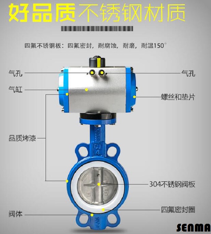 气动不锈钢板四氟对夹蝶阀D671F